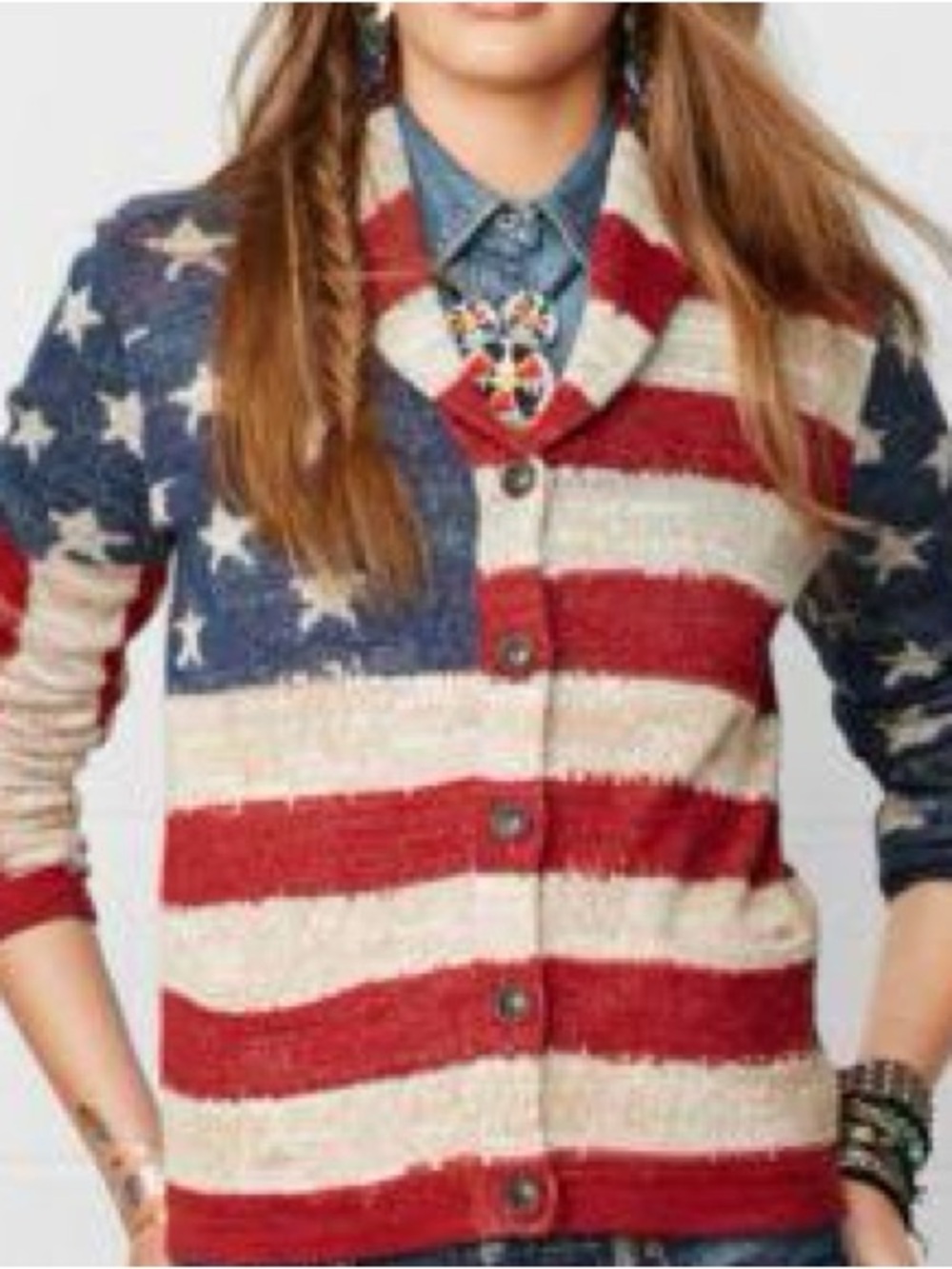 Denim & Supply Ralph Lauren Red, vintage-vibes American Flag Cardigan